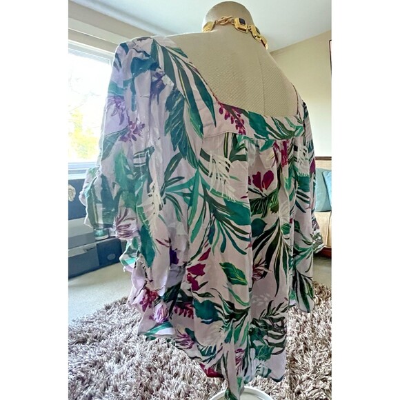 3X (24W-26W) Terra & Sky Woman's Plus Size Short Sleeve Peasant Top Lilac Ruffle - Picture 8 of 11